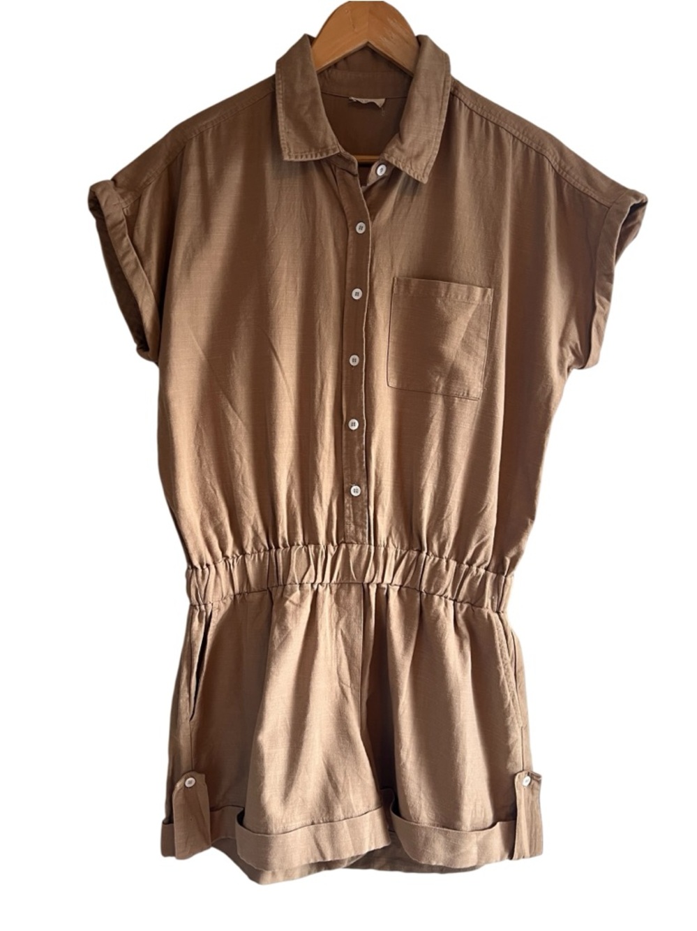 Naif Montreal linen cotton blend button down shorts romper L excellent condition - Picture 2 of 11
